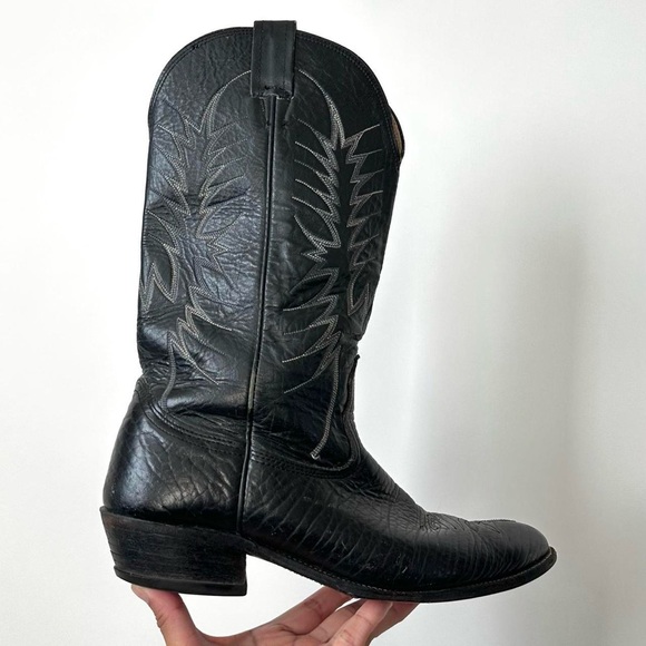 VINTAGE 1990S WESTERN BLACK LEATHER COWBOY BOOTS By Nocona Size- Men's 10D - Picture 5 of 10